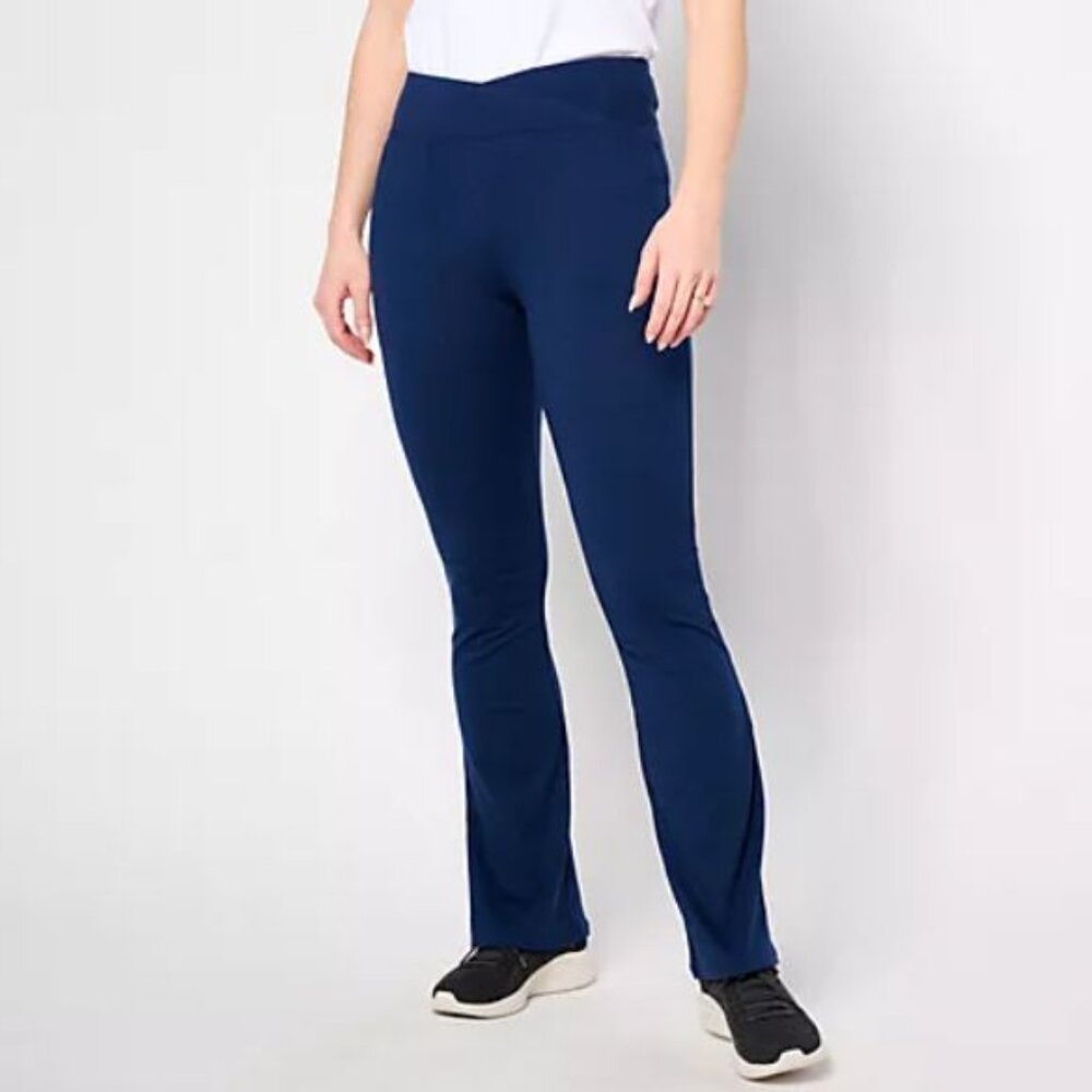 Cuddl Duds Flexwear Crossover Waist Bootcut Pant-Oxford Navy-Large
